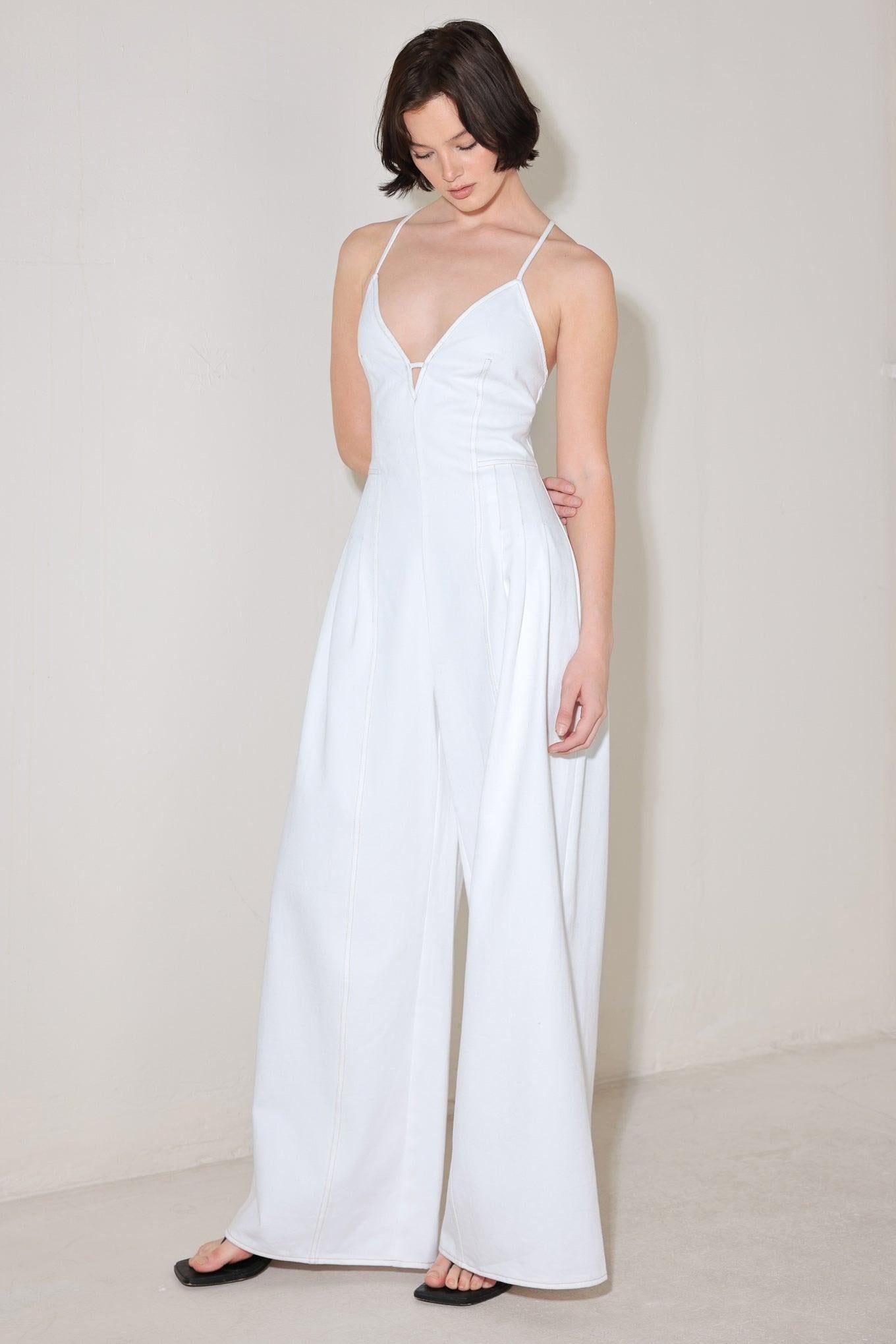 Serene Seduction Woven Jumpsuit in white, view 5 — Soul Flow Apparel