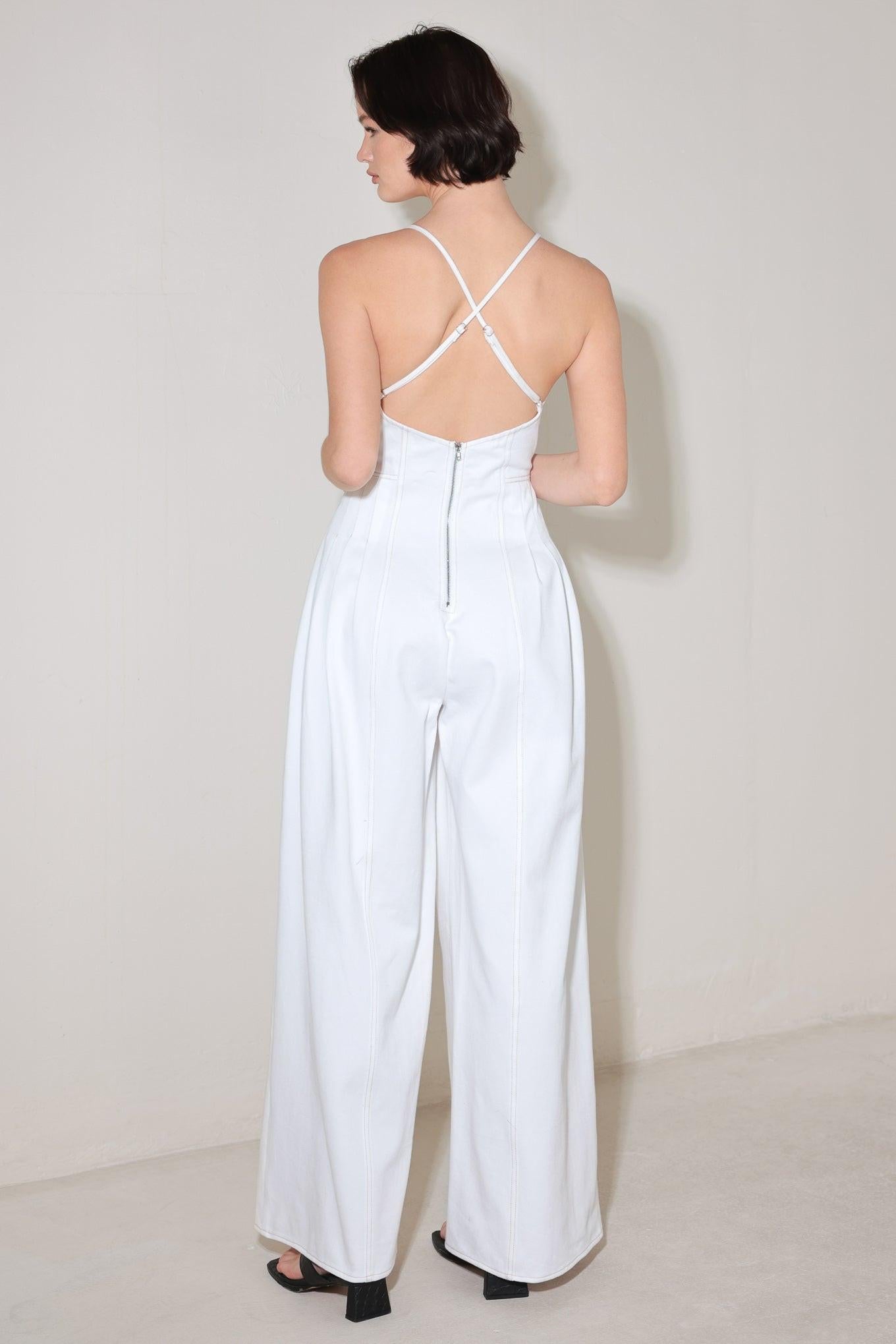 Serene Seduction Woven Jumpsuit in white, view 6 — Soul Flow Apparel