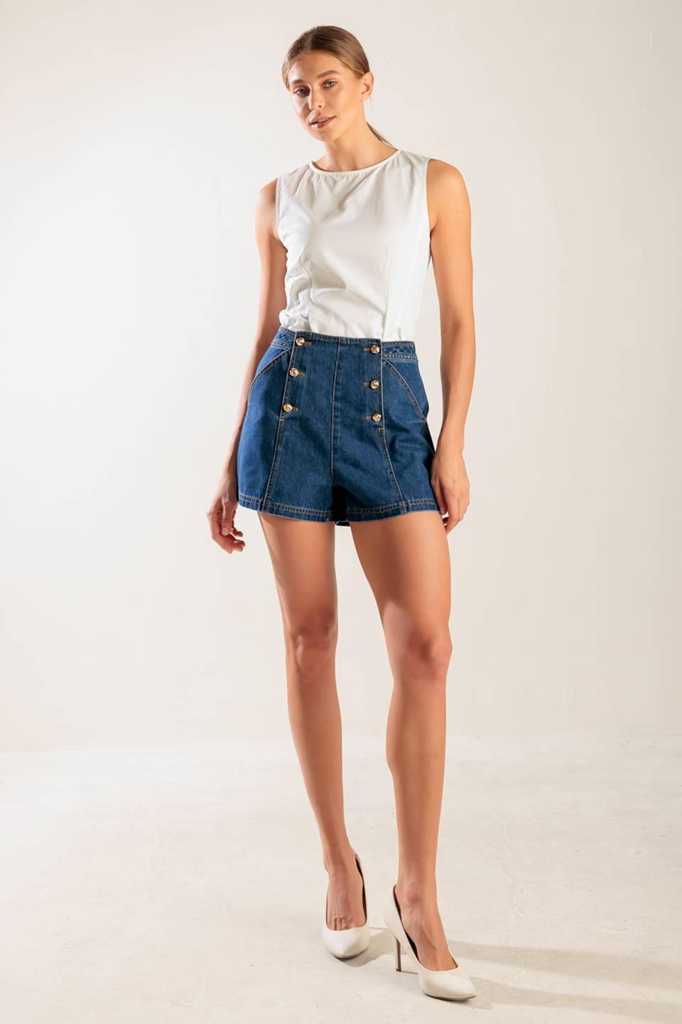 Drive-In Movie Denim Short in indigo, view 1 — Soul Flow Apparel