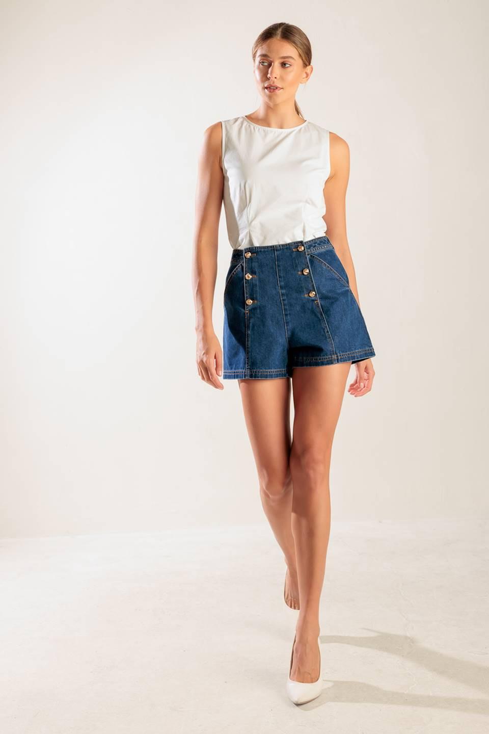 Drive-In Movie Denim Short in indigo, view 2 — Soul Flow Apparel