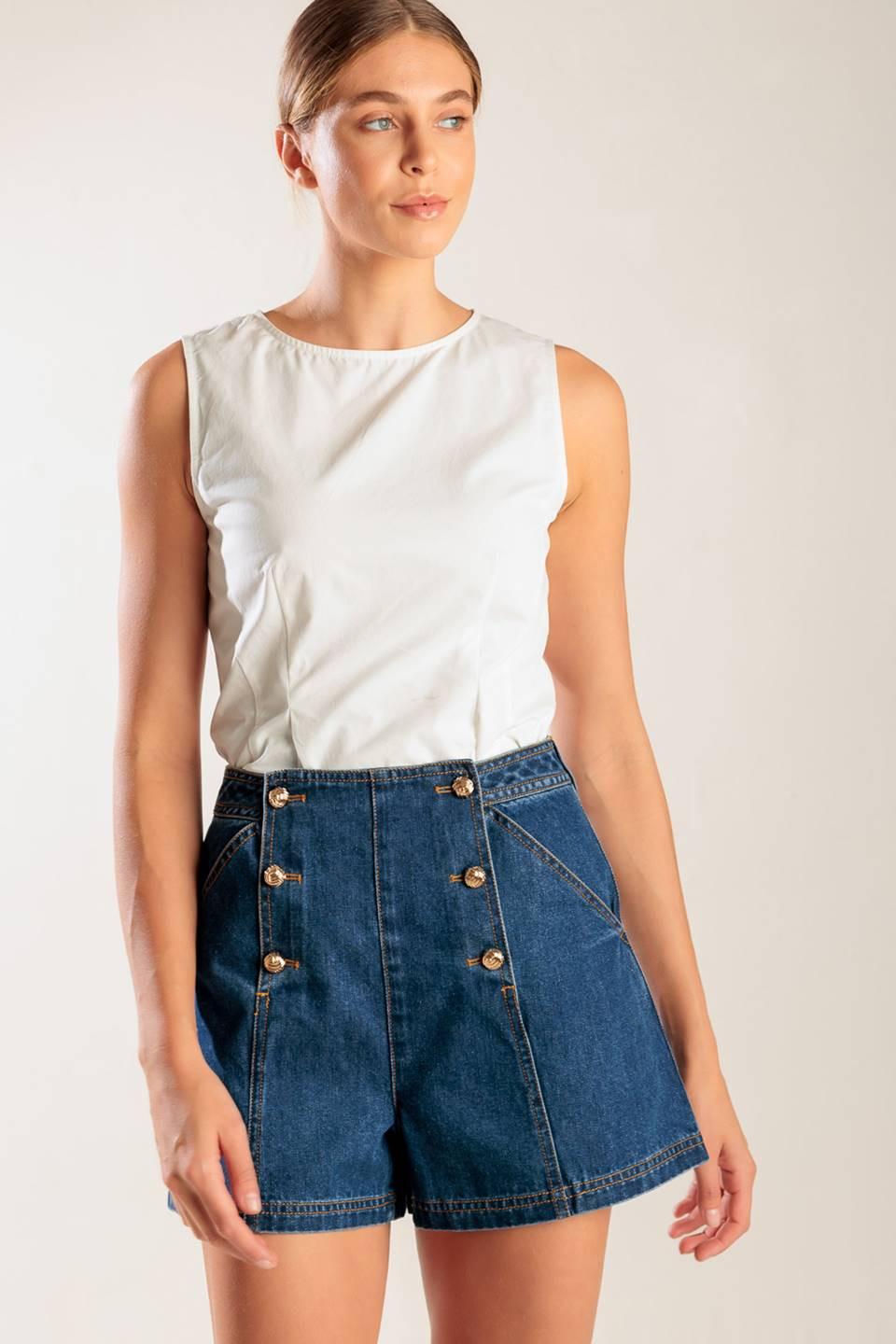 Drive-In Movie Denim Short in indigo, view 4 — Soul Flow Apparel