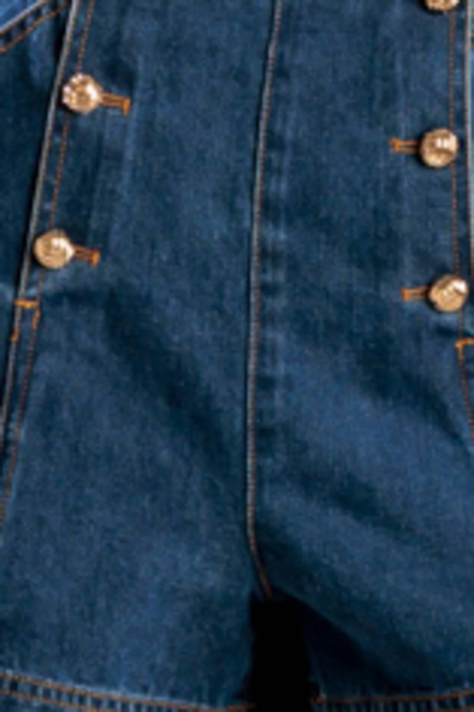 Drive-In Movie Denim Short in indigo, fabric swatch — Soul Flow Apparel