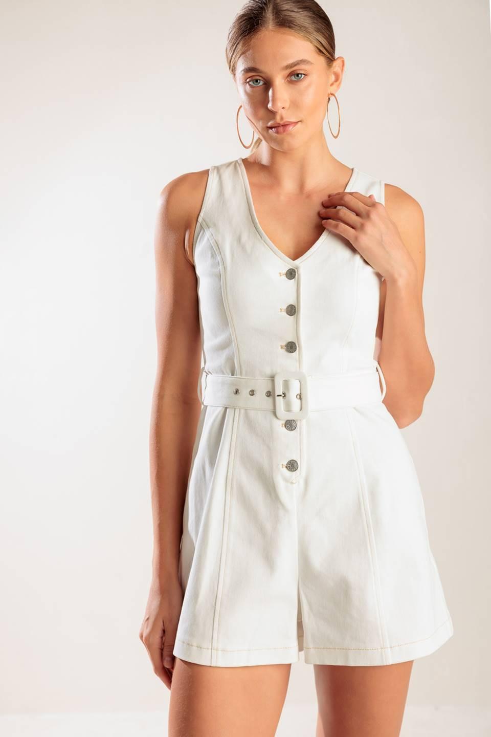 Take the Lead White Woven Romper in off-white, view 4 — Soul Flow Apparel