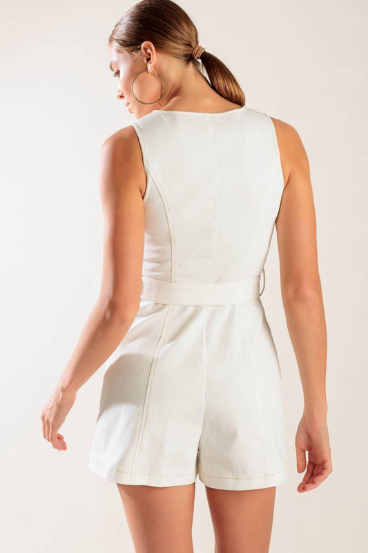 Take the Lead White Woven Romper in off-white, view 7 — Soul Flow Apparel