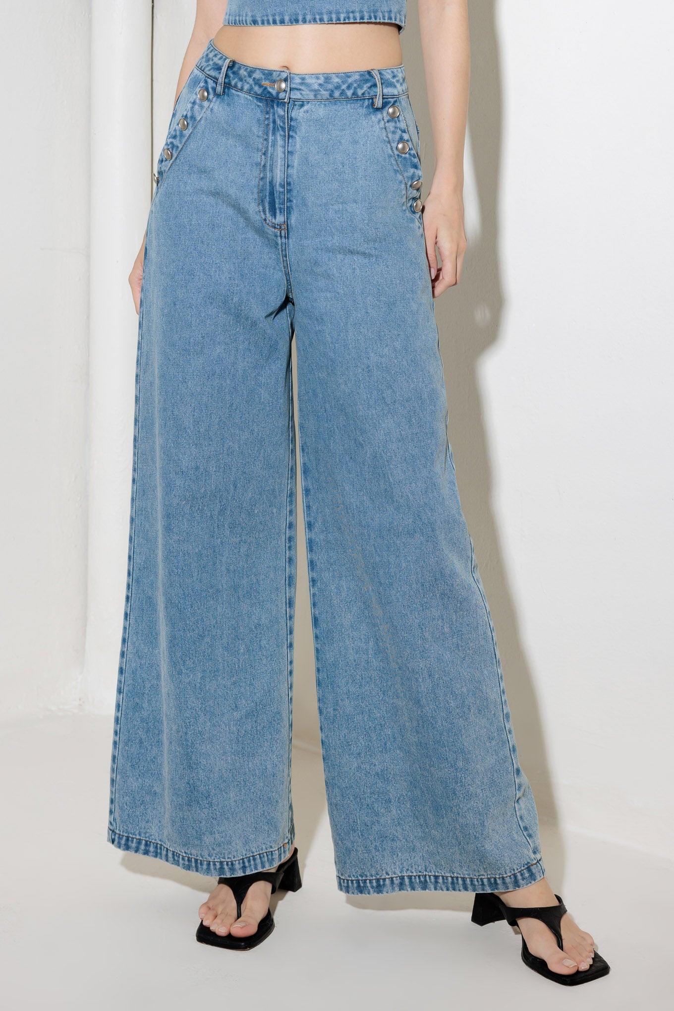 Ever So Sweet Denim Pants in light indigo, view 1 — Soul Flow Apparel
