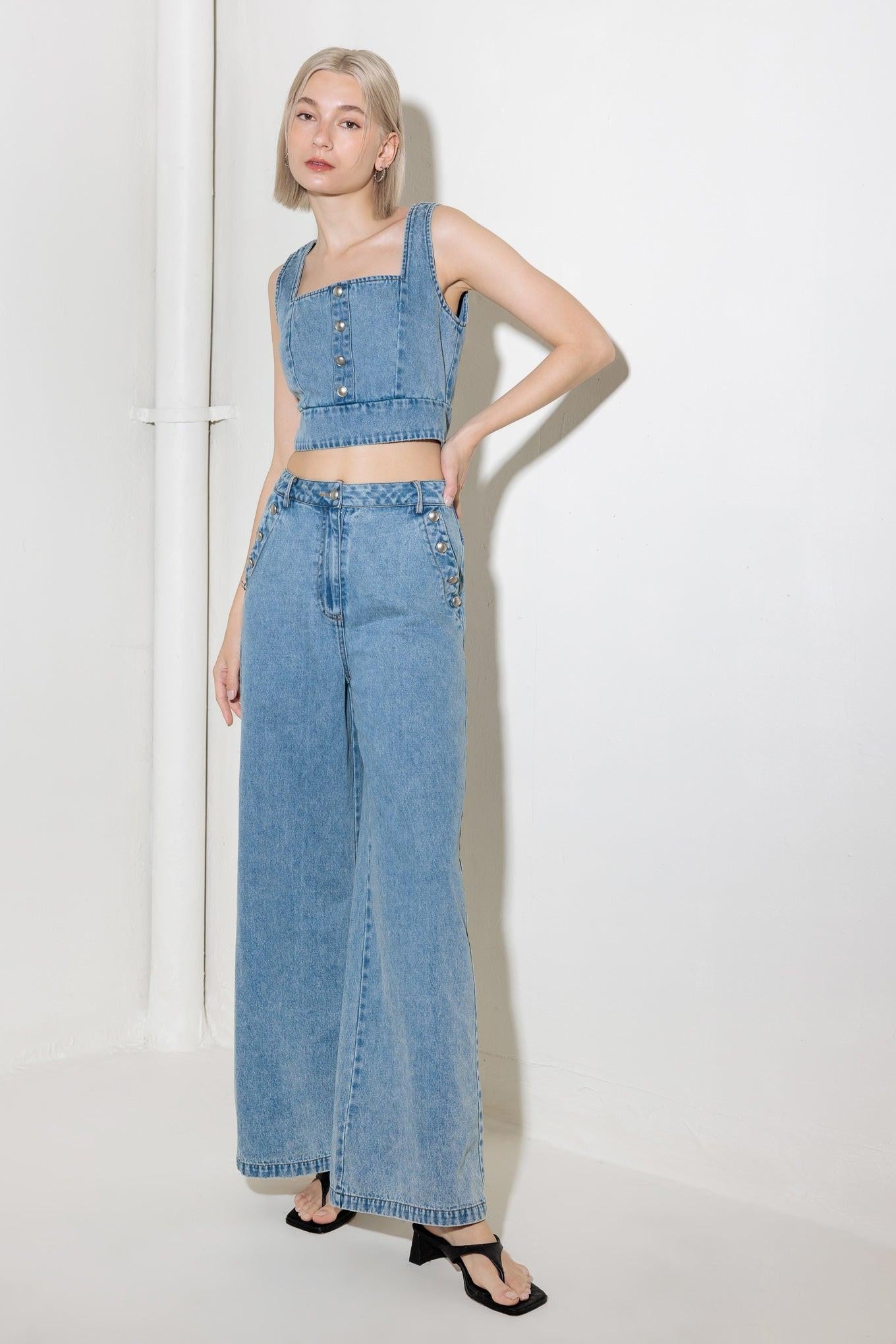 Ever So Sweet Denim Pants in light indigo, view 3 — Soul Flow Apparel