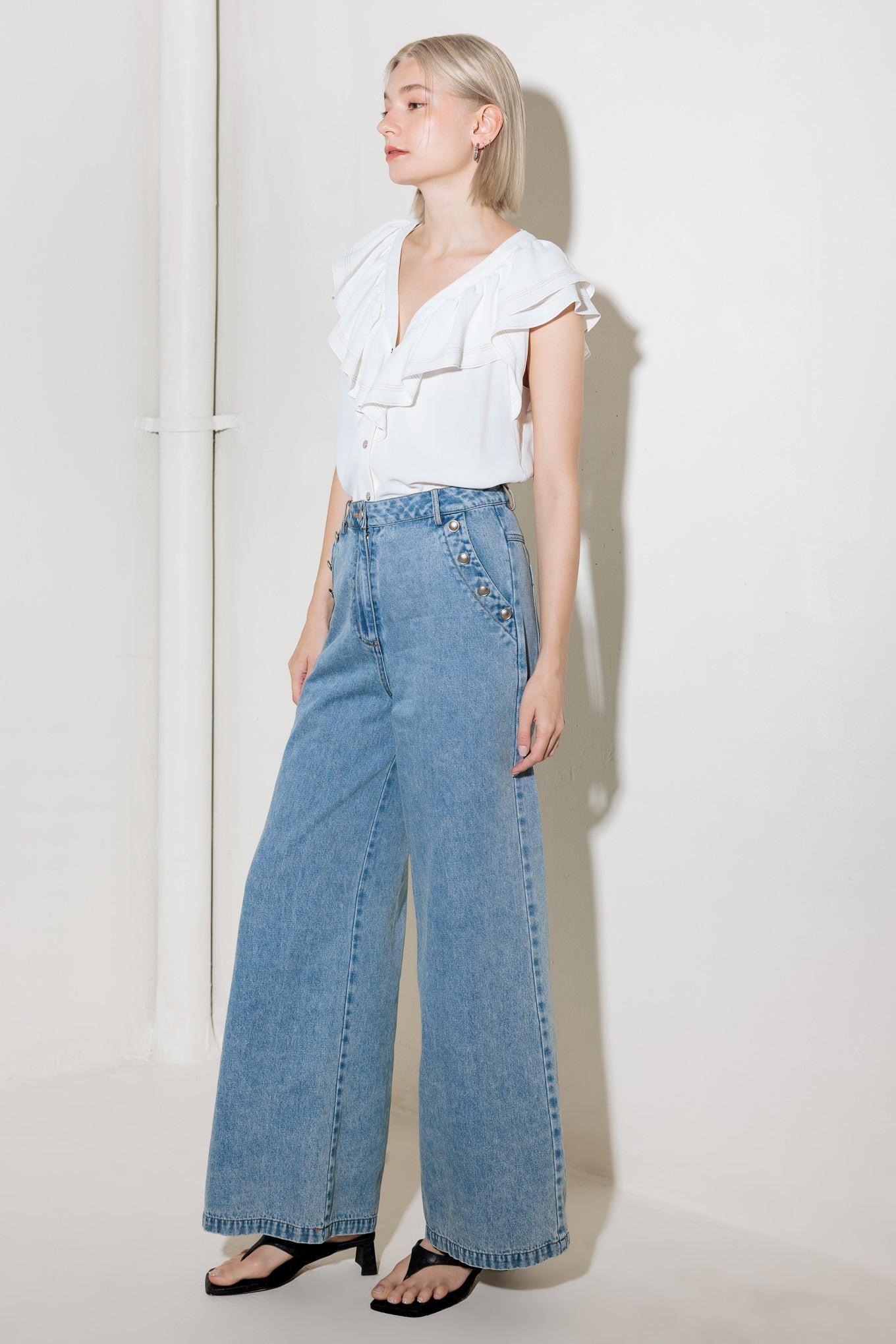 Ever So Sweet Denim Pants in light indigo, view 4 — Soul Flow Apparel