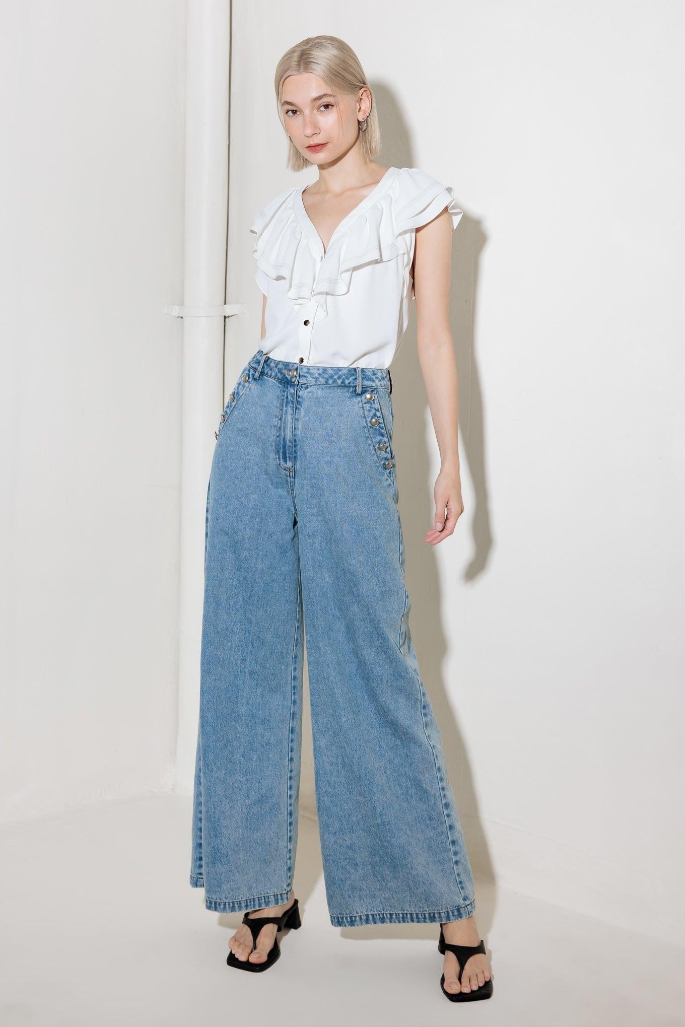 Ever So Sweet Denim Pants in light indigo, view 5 — Soul Flow Apparel