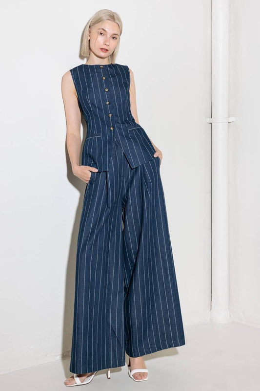 Hold Joy in Indigo Woven Pants in denim white, view 1 — Soul Flow Apparel