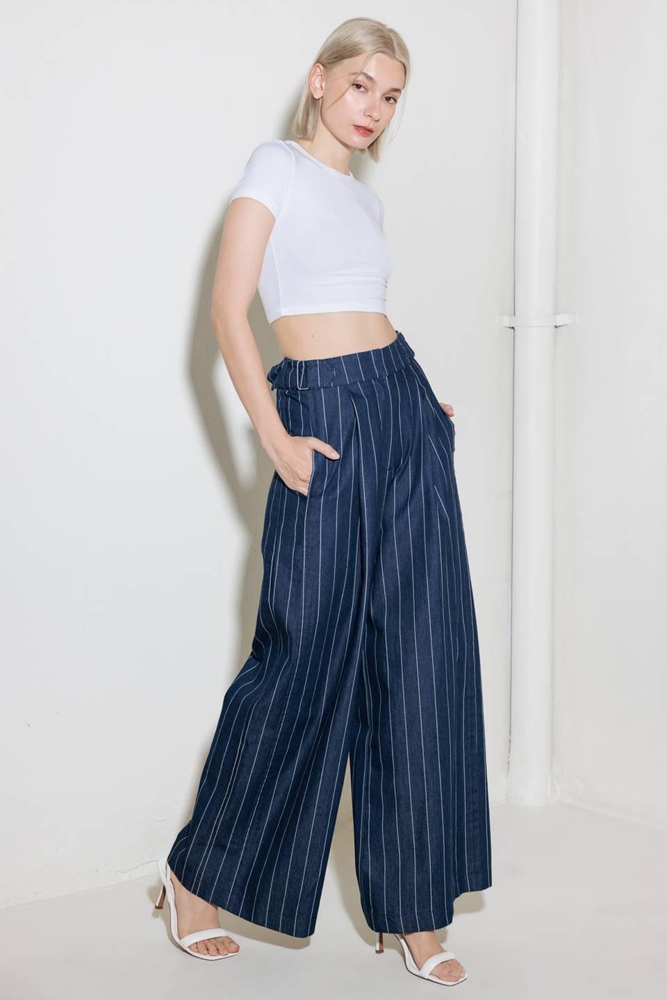 Hold Joy in Indigo Woven Pants in denim white, view 5 — Soul Flow Apparel