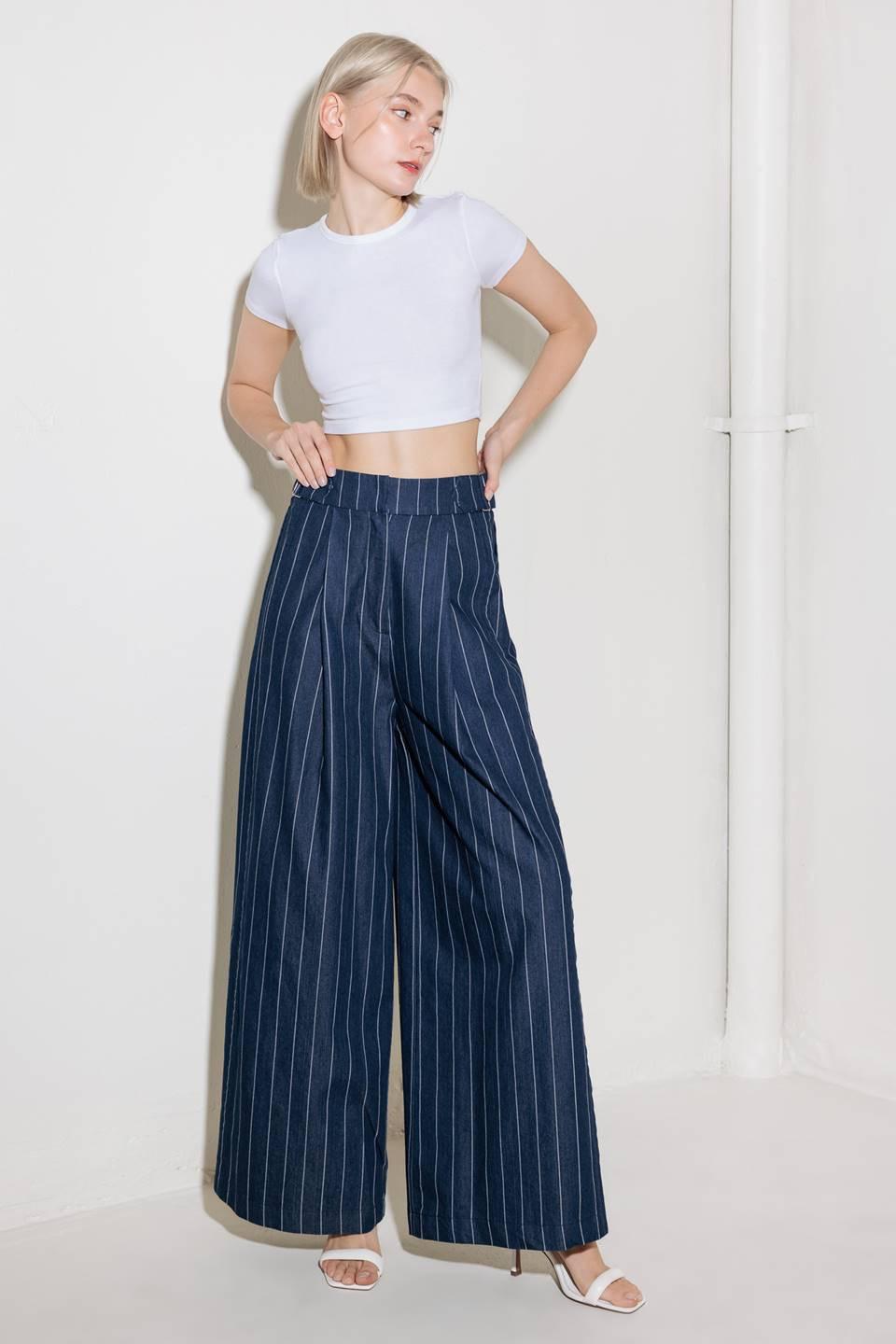 Hold Joy in Indigo Woven Pants in denim white, view 6 — Soul Flow Apparel