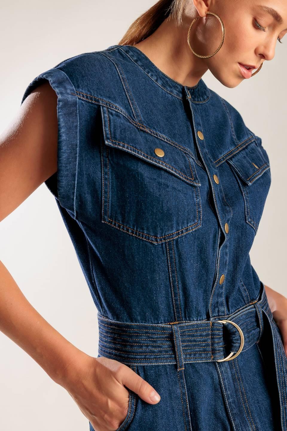 A Little Bit of This Denim Romper in indigo, view 3 — Soul Flow Apparel