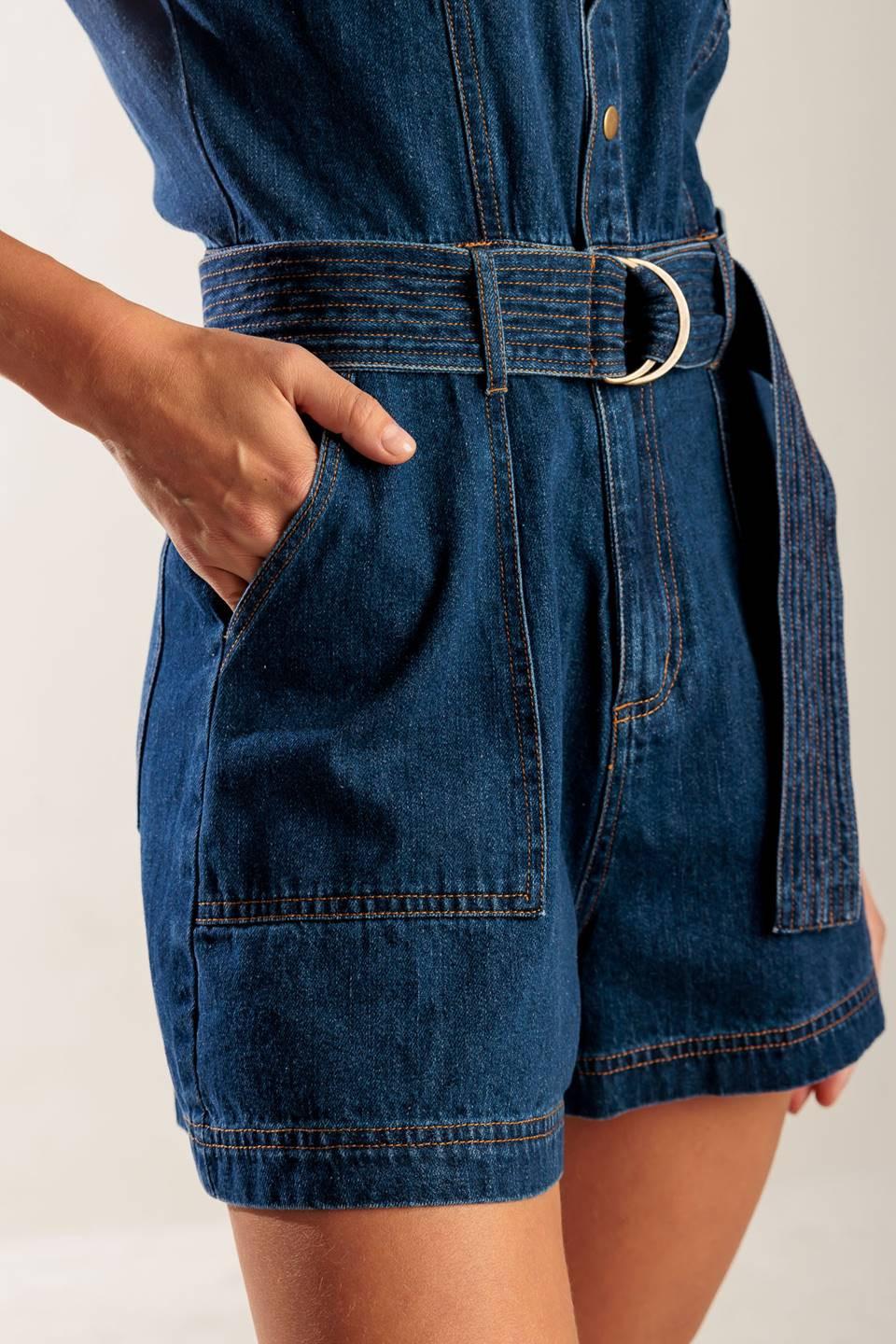 A Little Bit of This Denim Romper in indigo, view 6 — Soul Flow Apparel