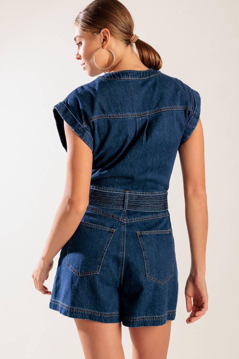 A Little Bit of This Denim Romper in indigo, view 7 — Soul Flow Apparel