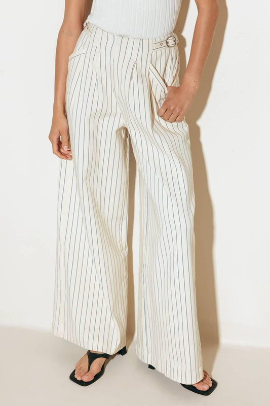 Coffee Run Striped Woven Pants in cream blue, view 1 — Soul Flow Apparel