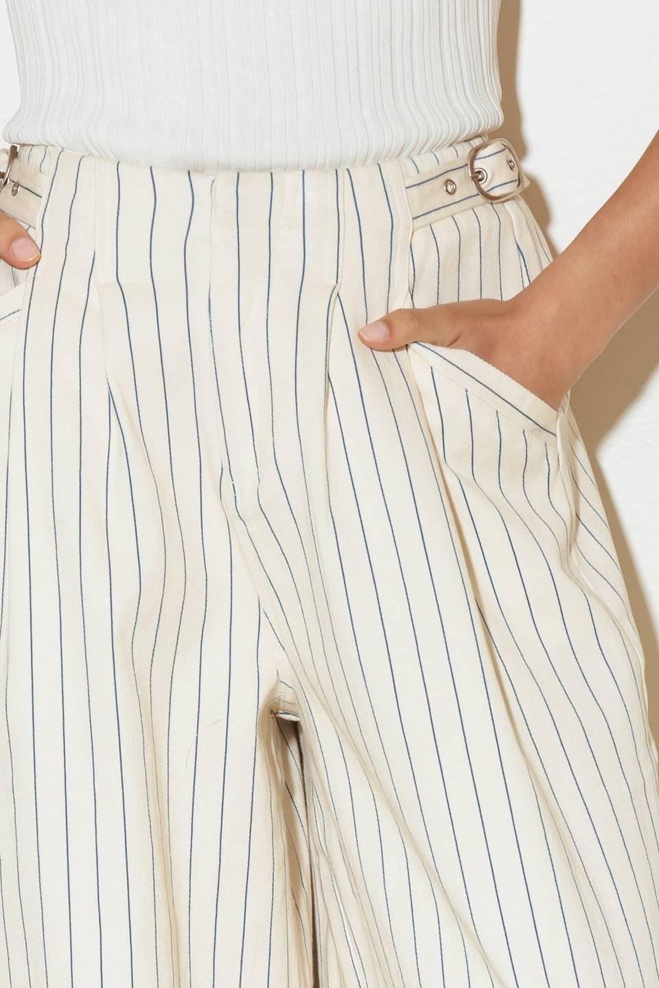 Coffee Run Striped Woven Pants in cream blue, view 2 — Soul Flow Apparel