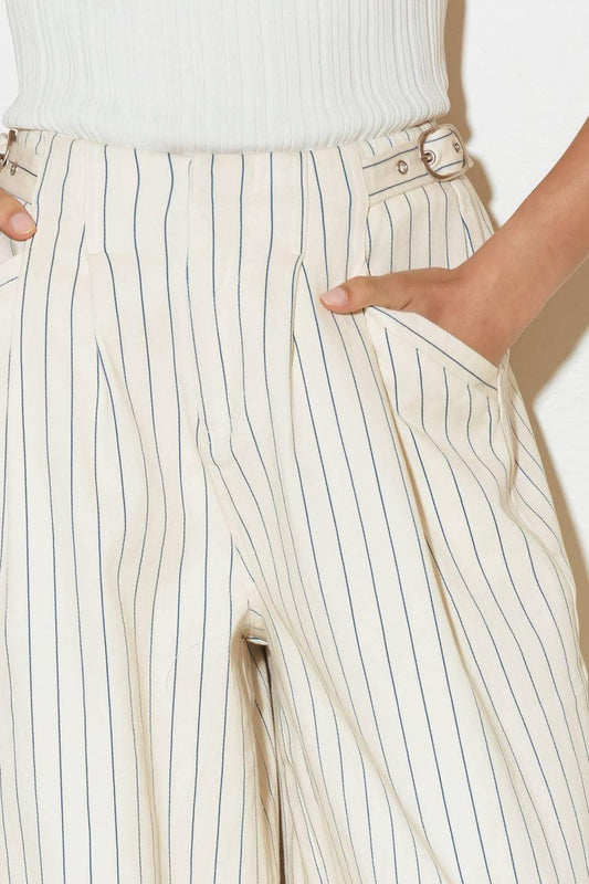 Coffee Run Striped Woven Pants in cream blue, view 2 — Soul Flow Apparel