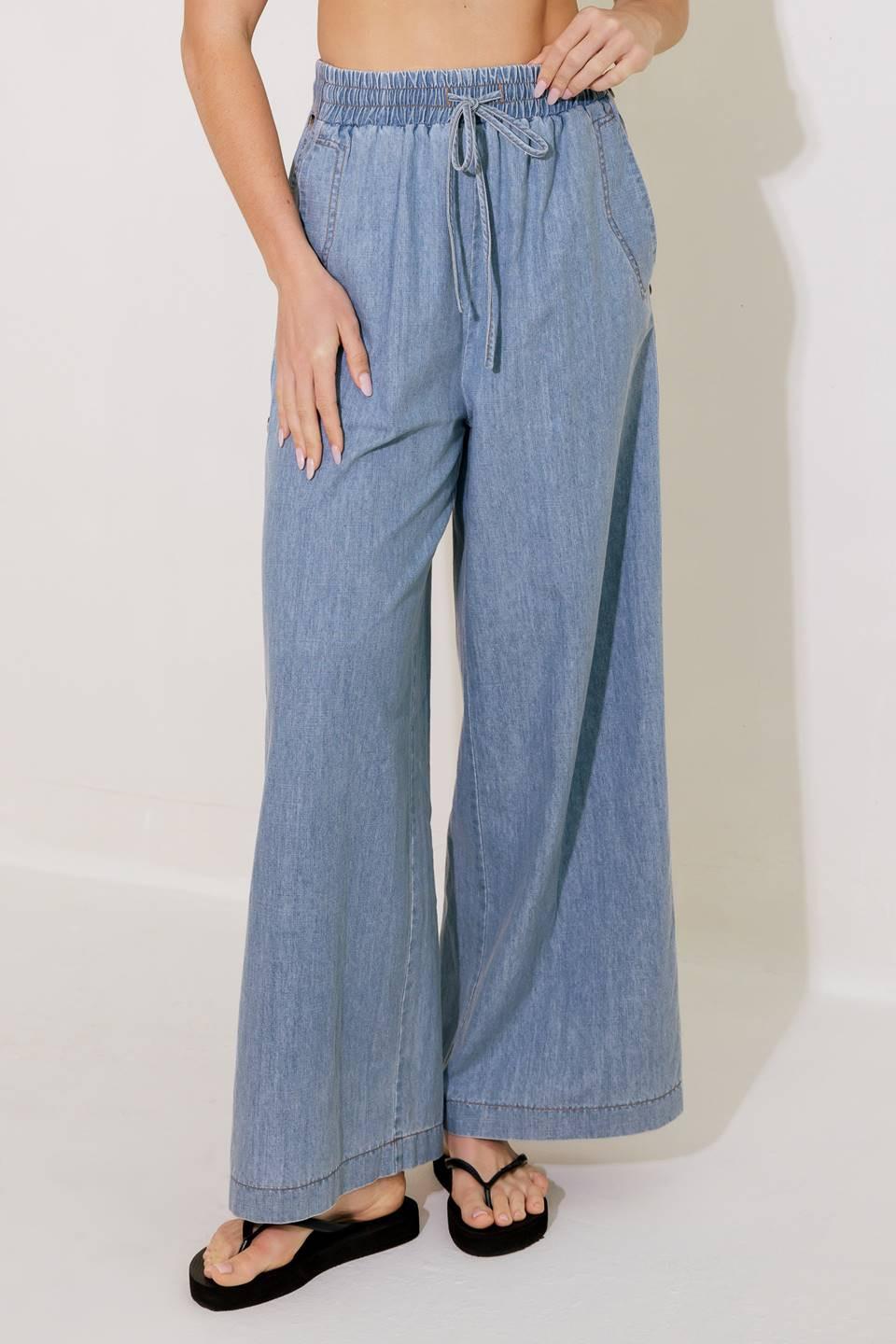 Riverside Sips Light Indigo Chambray Pants, view 1 — Soul Flow Apparel
