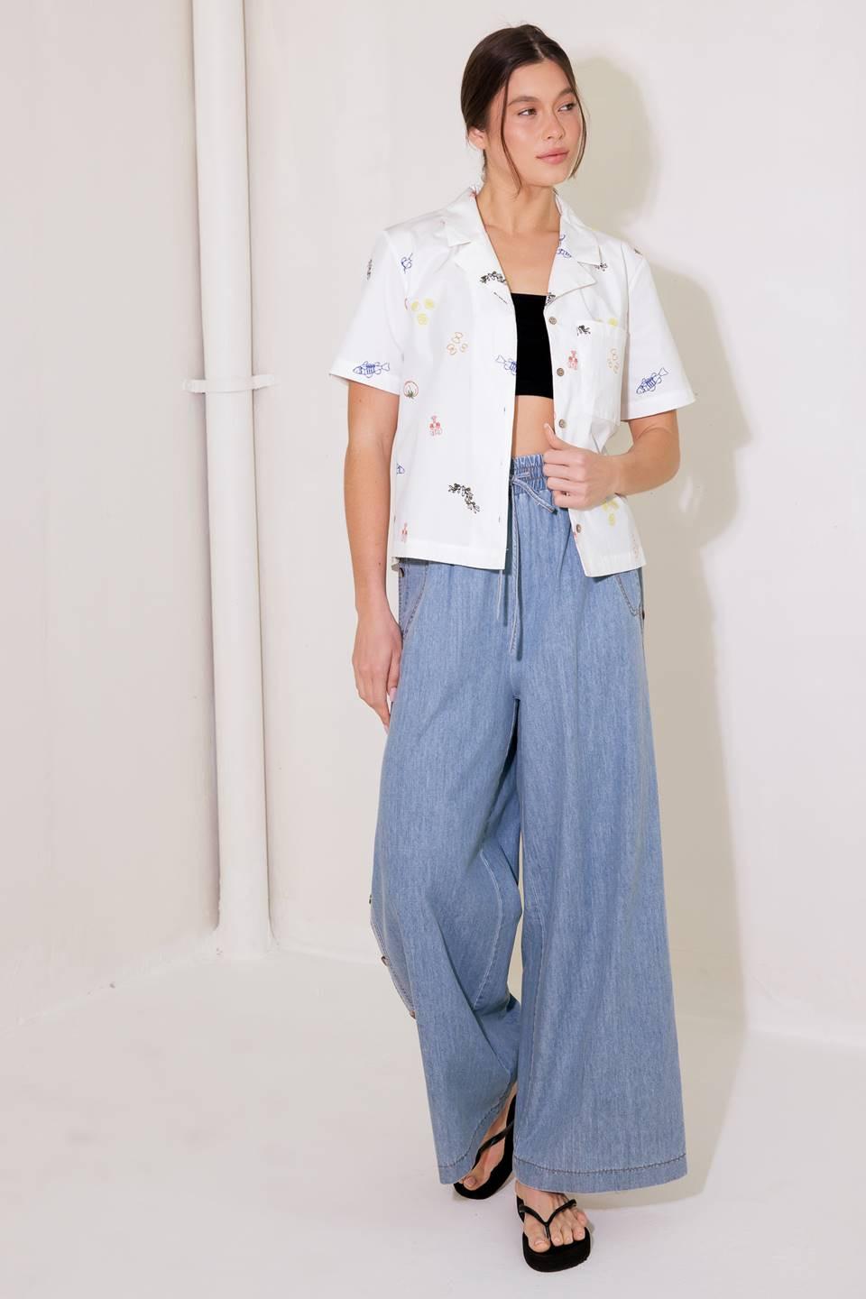 Riverside Sips Light Indigo Chambray Pants, view 3 — Soul Flow Apparel