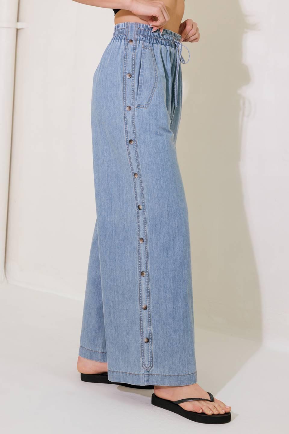 Riverside Sips Light Indigo Chambray Pants, view 4 — Soul Flow Apparel