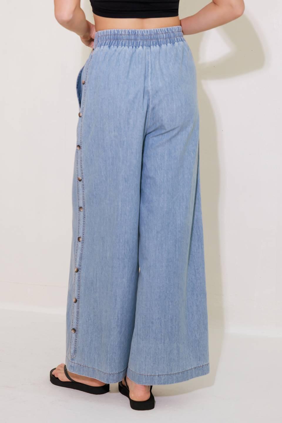 Riverside Sips Light Indigo Chambray Pants, view 6 — Soul Flow Apparel