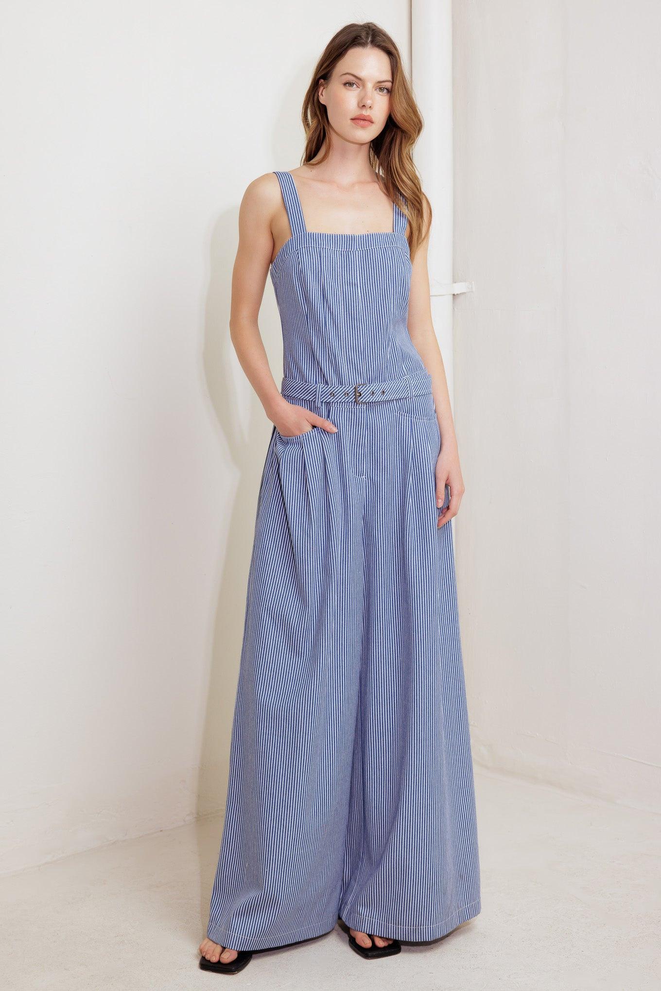 Fresh Petal Blue Woven Jumpsuit, view 1 — Soul Flow Apparel