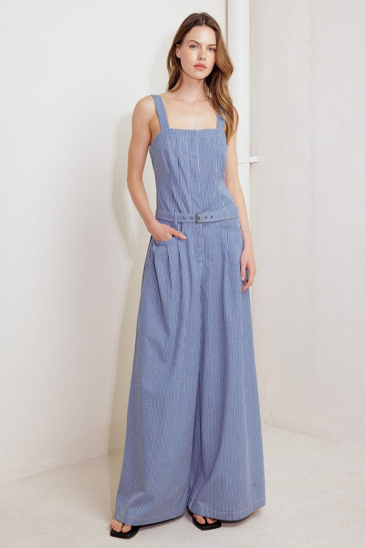 Fresh Petal Blue Woven Jumpsuit, view 1 — Soul Flow Apparel