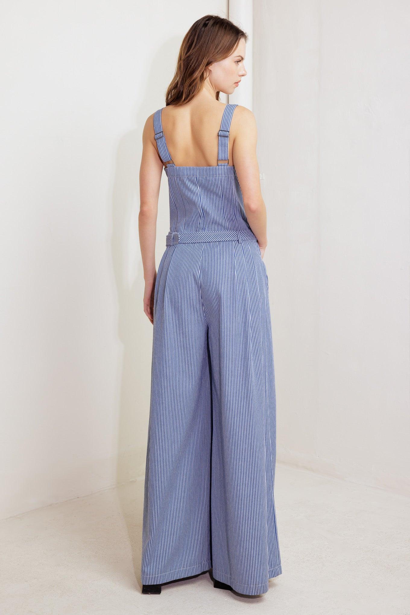Fresh Petal Blue Woven Jumpsuit, view 2 — Soul Flow Apparel