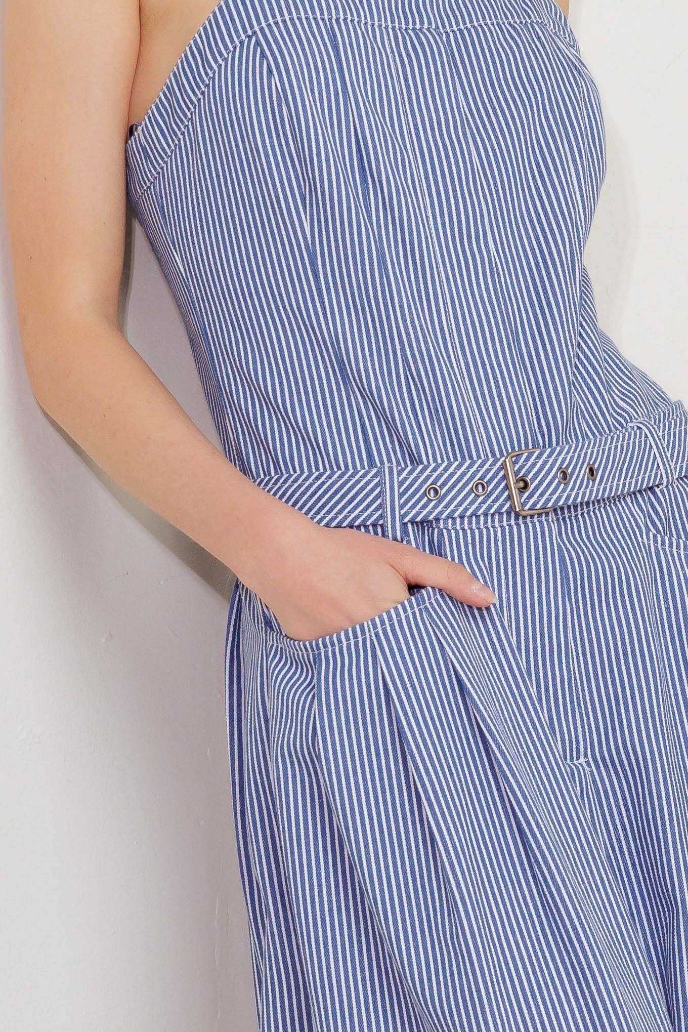 Fresh Petal Blue Woven Jumpsuit, view 3 — Soul Flow Apparel