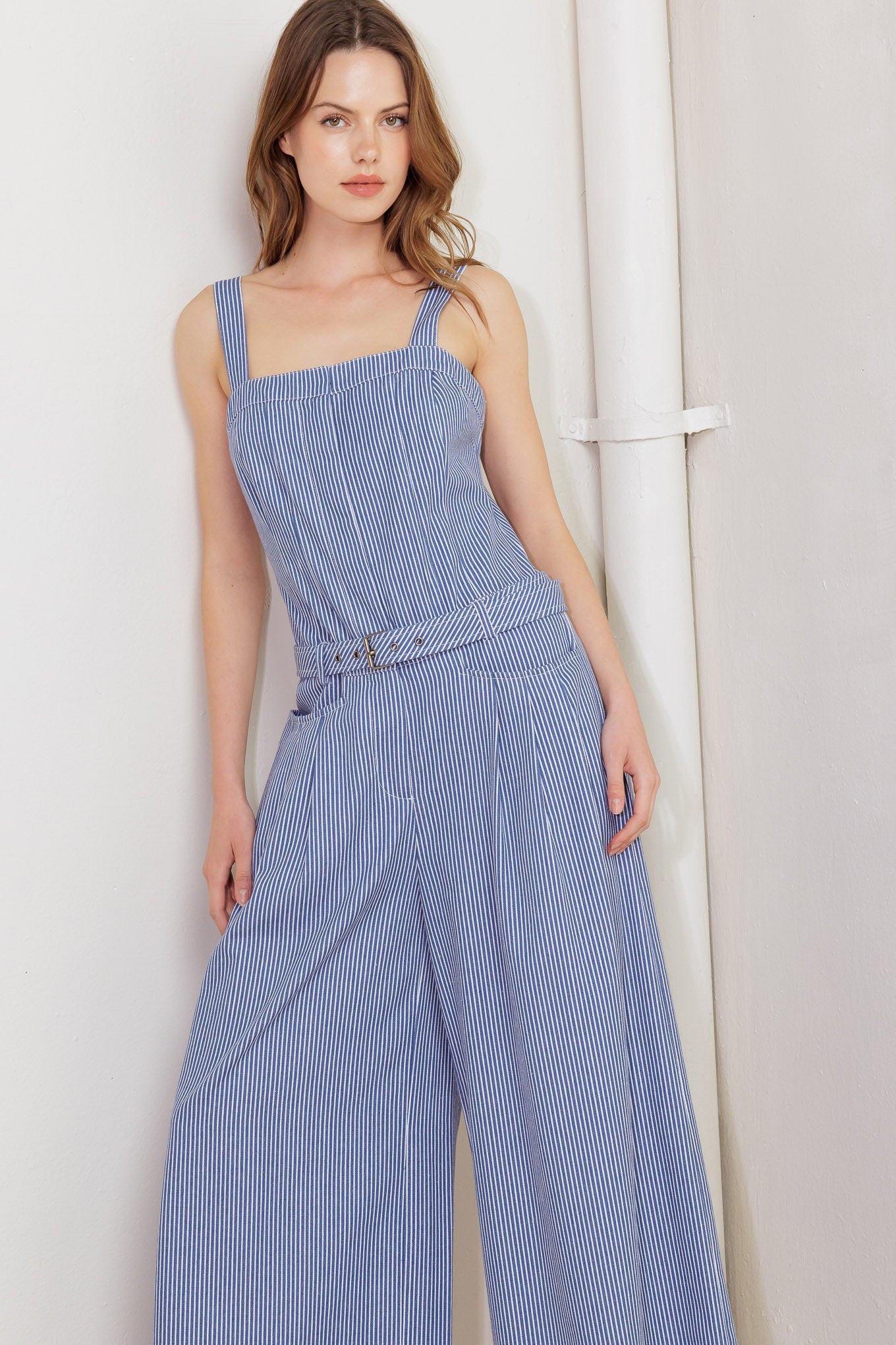 Fresh Petal Blue Woven Jumpsuit, view 4 — Soul Flow Apparel