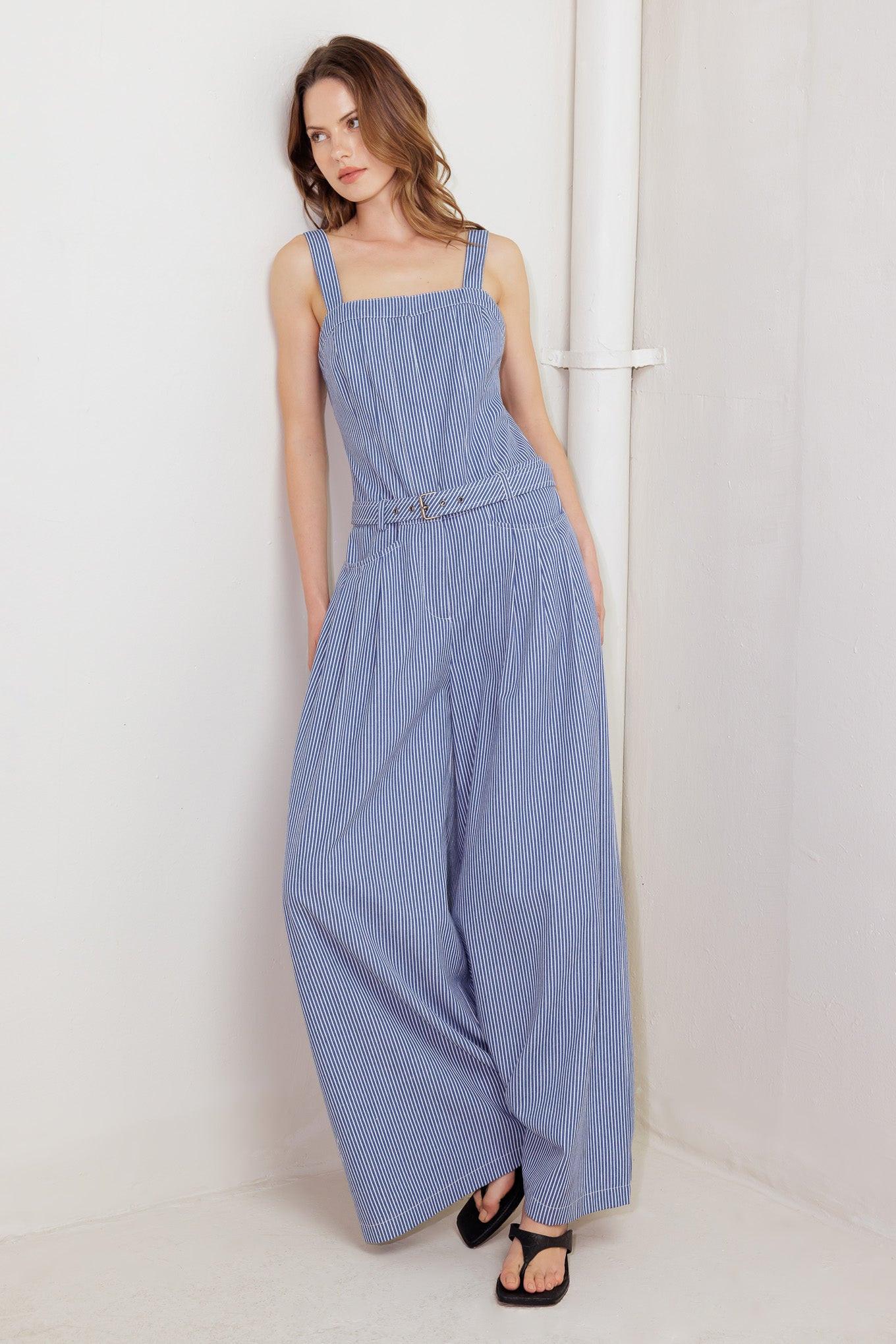 Fresh Petal Blue Woven Jumpsuit, view 5 — Soul Flow Apparel