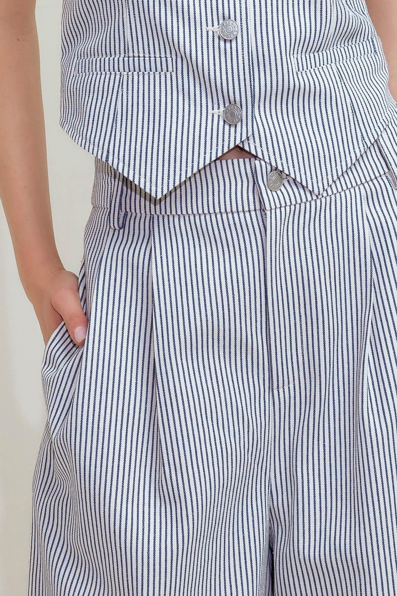 Coastal Chic Woven Pants in white navy, view 4 — Soul Flow Apparel