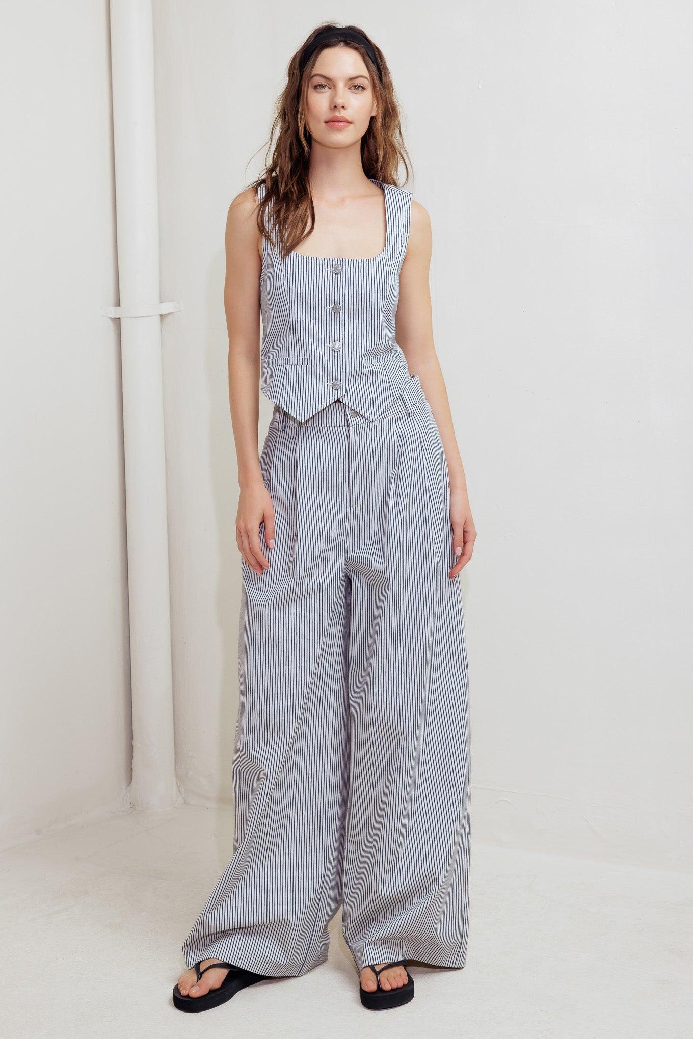 Coastal Chic Woven Pants in white navy, view 6 — Soul Flow Apparel
