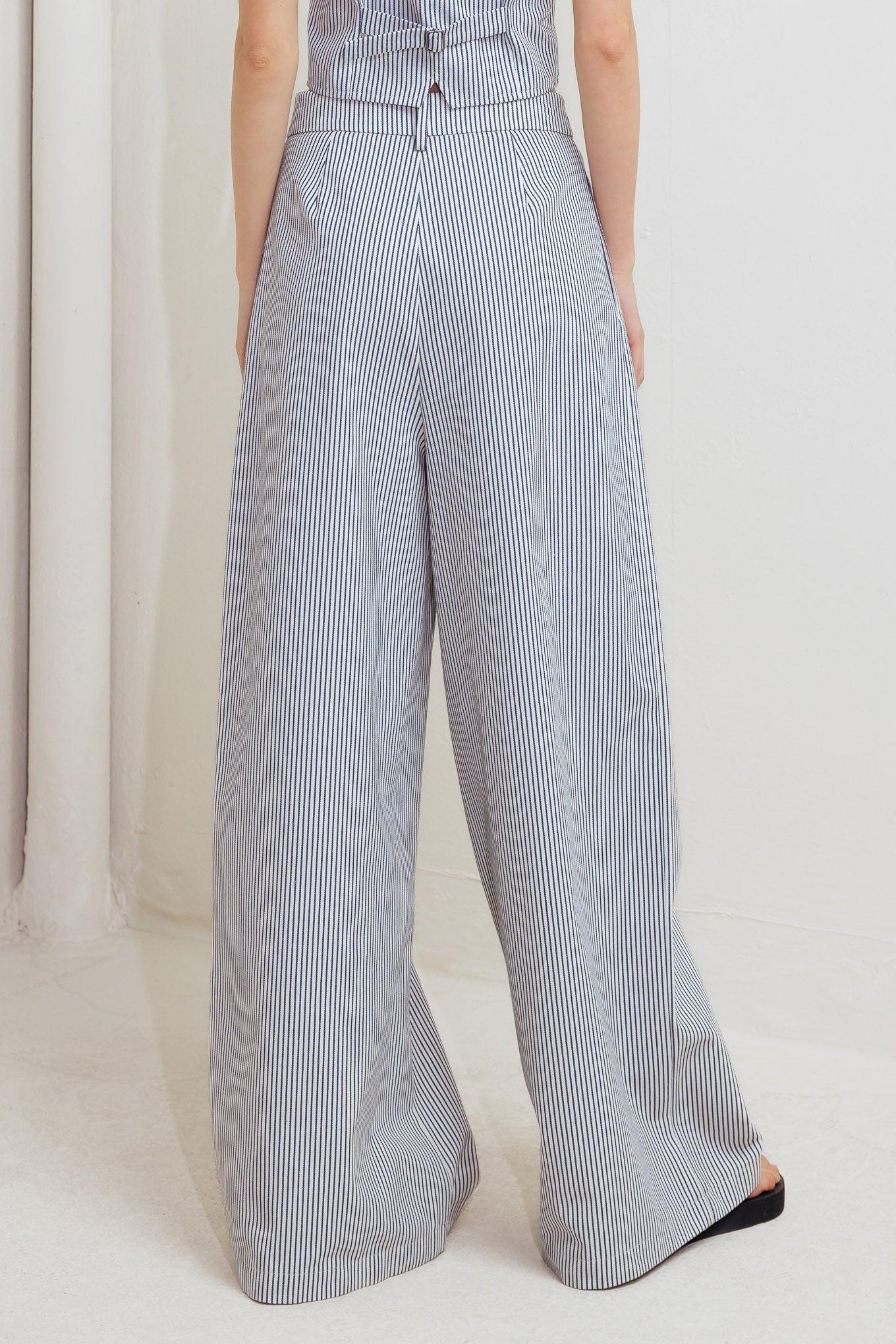 Coastal Chic Woven Pants in white navy, view 7 — Soul Flow Apparel