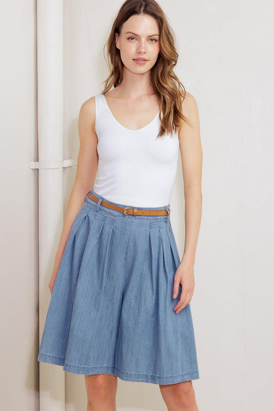 Serenity Hill Chambray Short in light blue denim, view 1 — Soul Flow Apparel