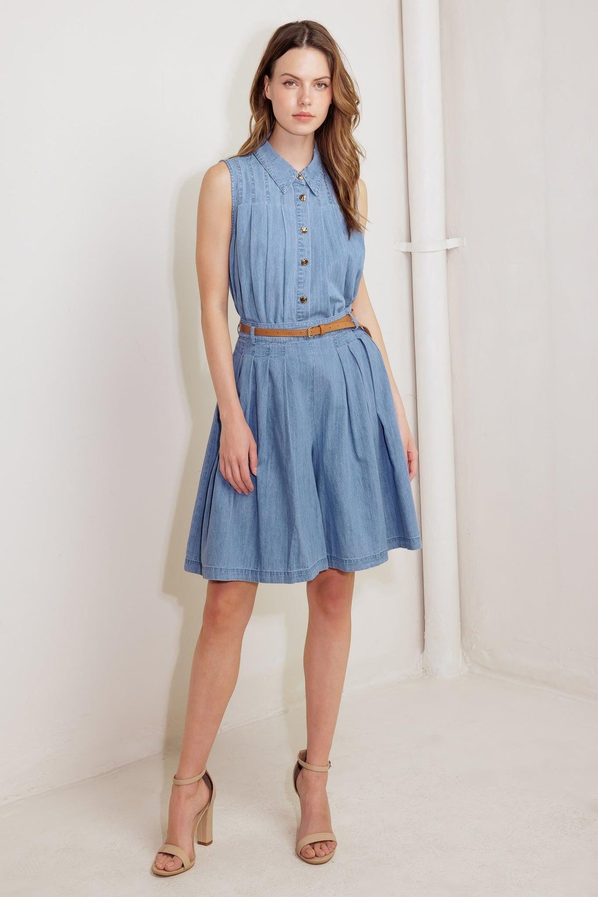 Serenity Hill Chambray Short in light blue denim, view 2 — Soul Flow Apparel