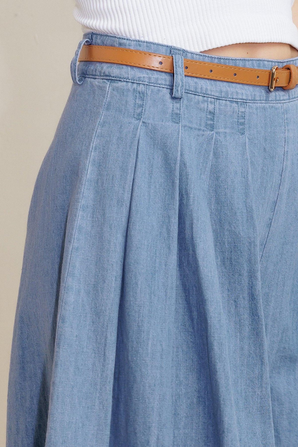 Serenity Hill Chambray Short in light blue denim, view 3 — Soul Flow Apparel