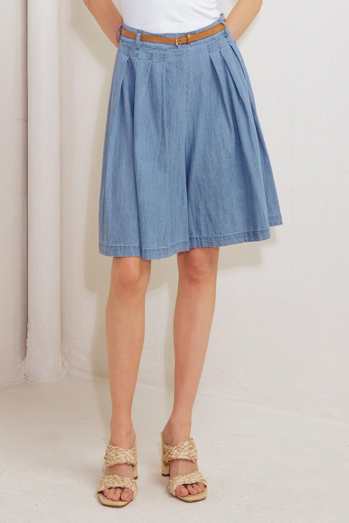 Serenity Hill Chambray Short in light blue denim, view 6 — Soul Flow Apparel