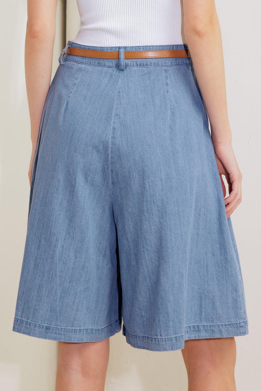 Serenity Hill Chambray Short in light blue denim, view 7 — Soul Flow Apparel