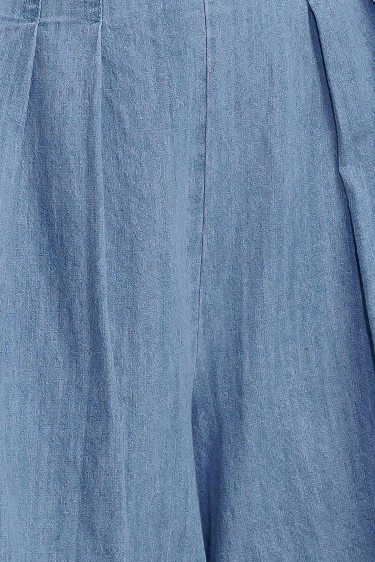 Serenity Hill Chambray Short in light blue denim, fabric swatch — Soul Flow Apparel