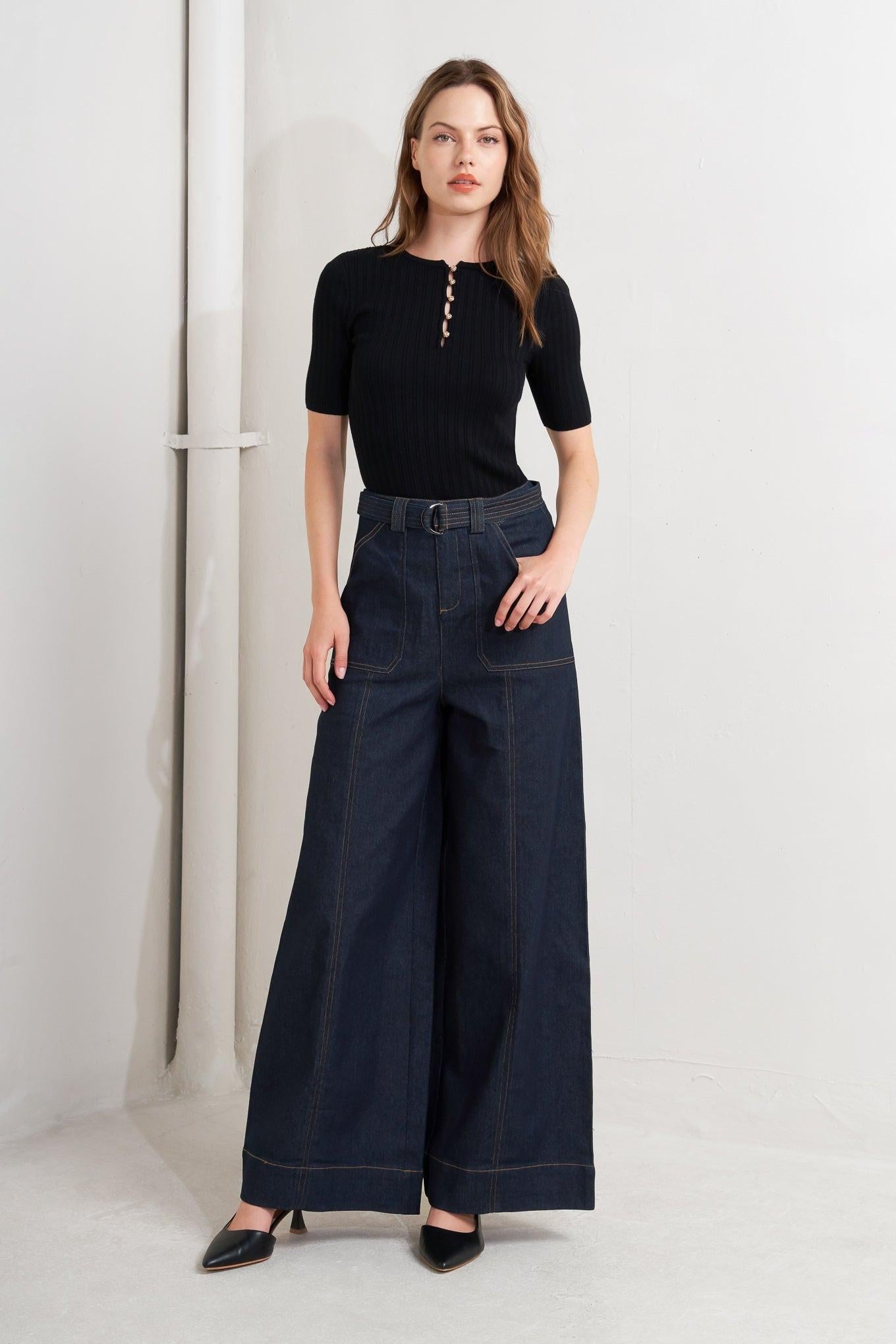 Urban Panel Denim Pants in dark, view 1 — Soul Flow Apparel