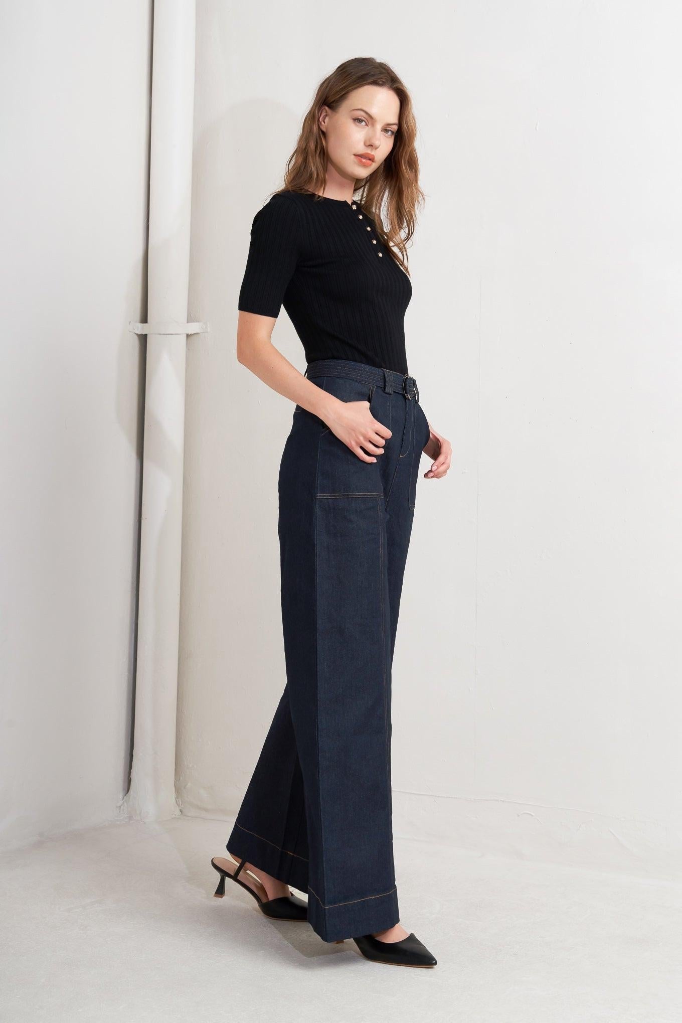 Urban Panel Denim Pants in dark, view 2 — Soul Flow Apparel