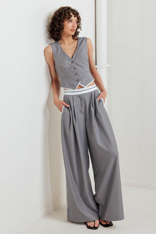 Power Lines Woven Pants in grey white, view 2 — Soul Flow Apparel