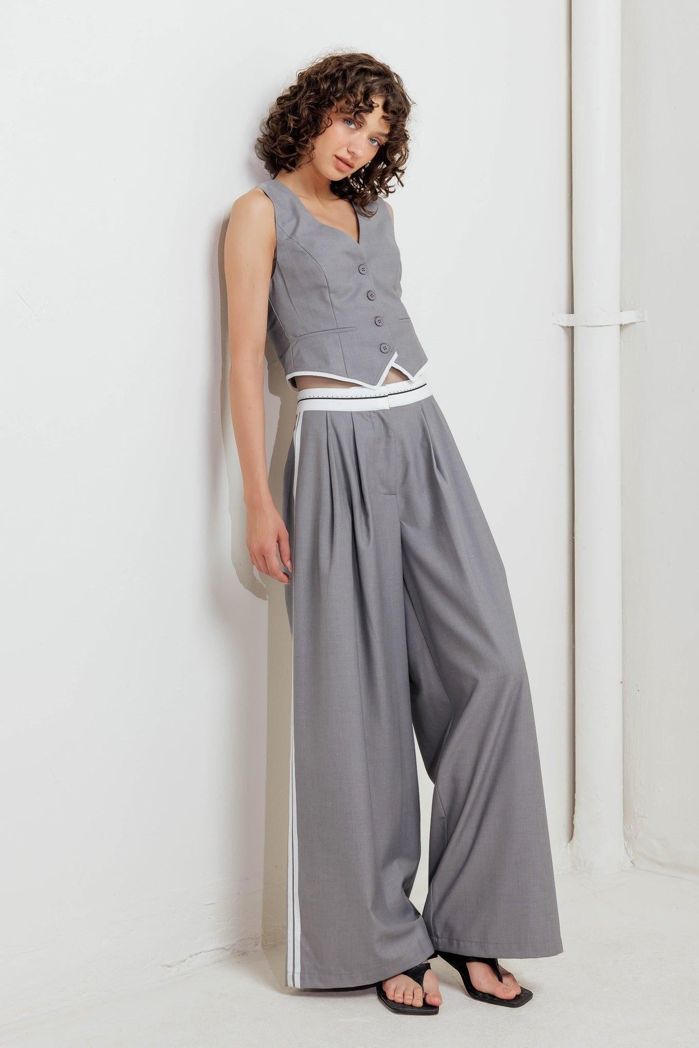 Power Lines Woven Pants in grey white, view 4 — Soul Flow Apparel