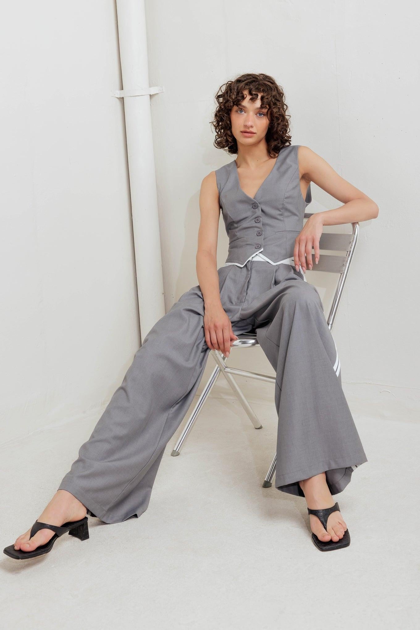 Power Lines Woven Pants in grey white, view 5 — Soul Flow Apparel