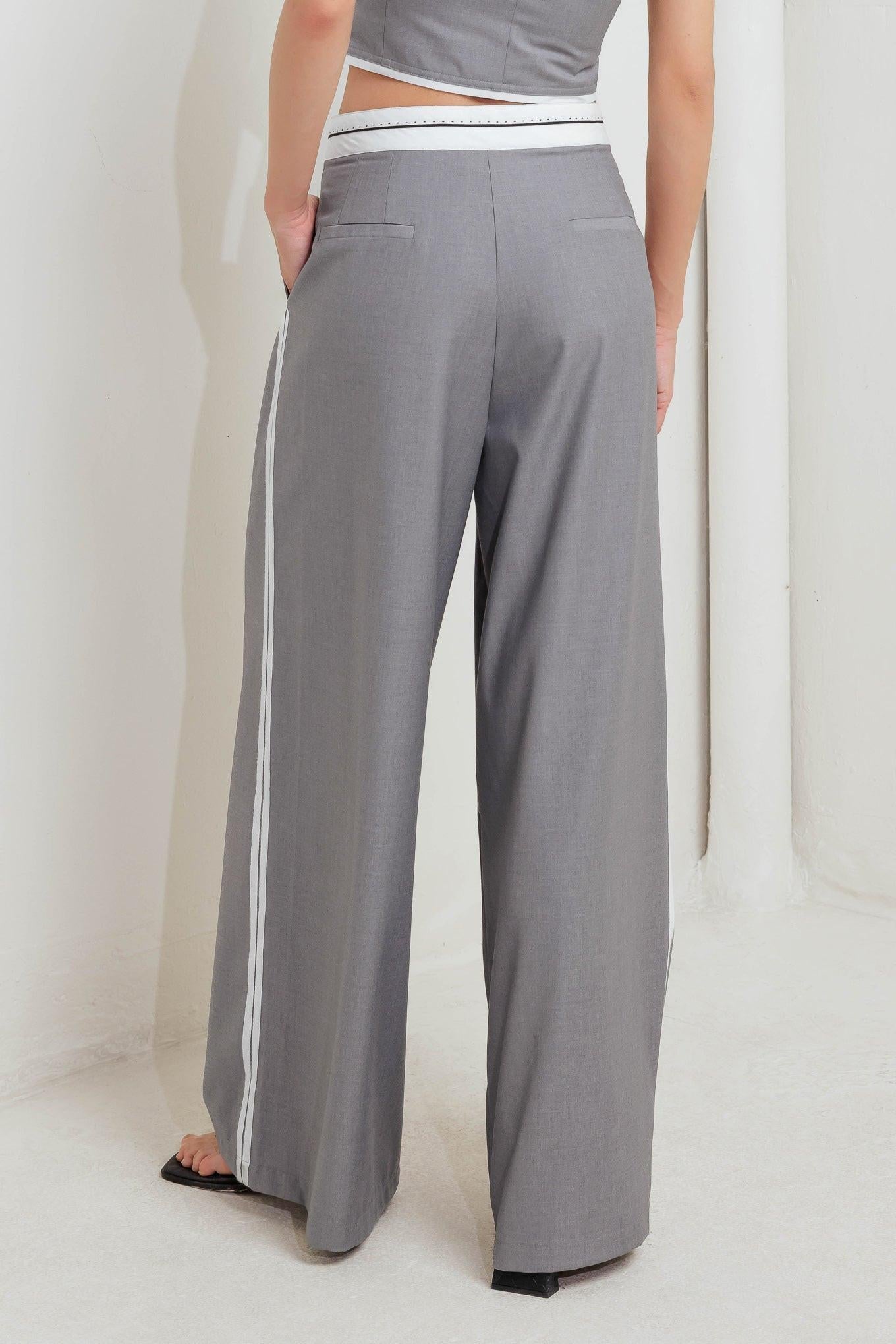 Power Lines Woven Pants in grey white, view 7 — Soul Flow Apparel