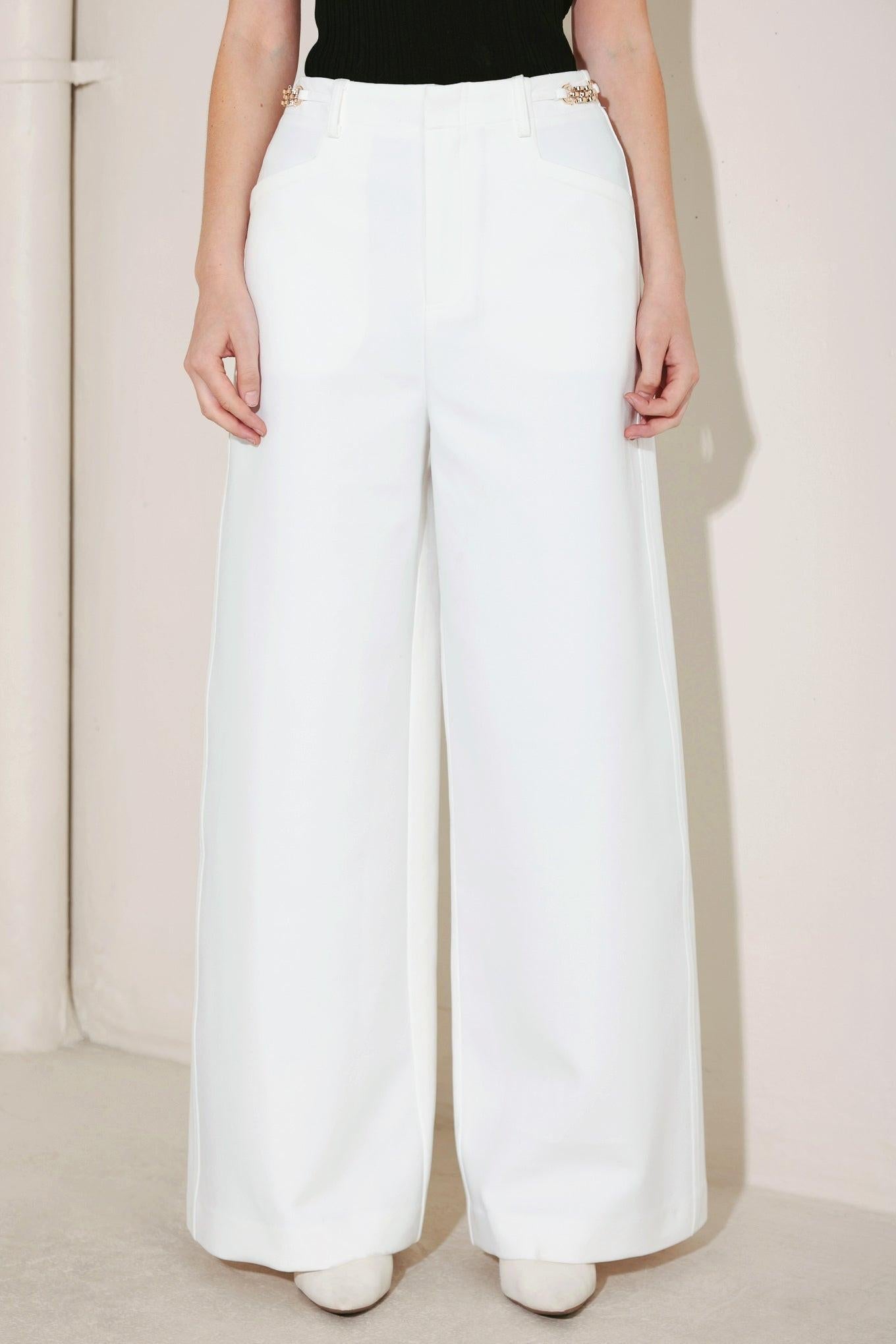 Power Line Theory Woven Pants in off-white, view 1 — Soul Flow Apparel
