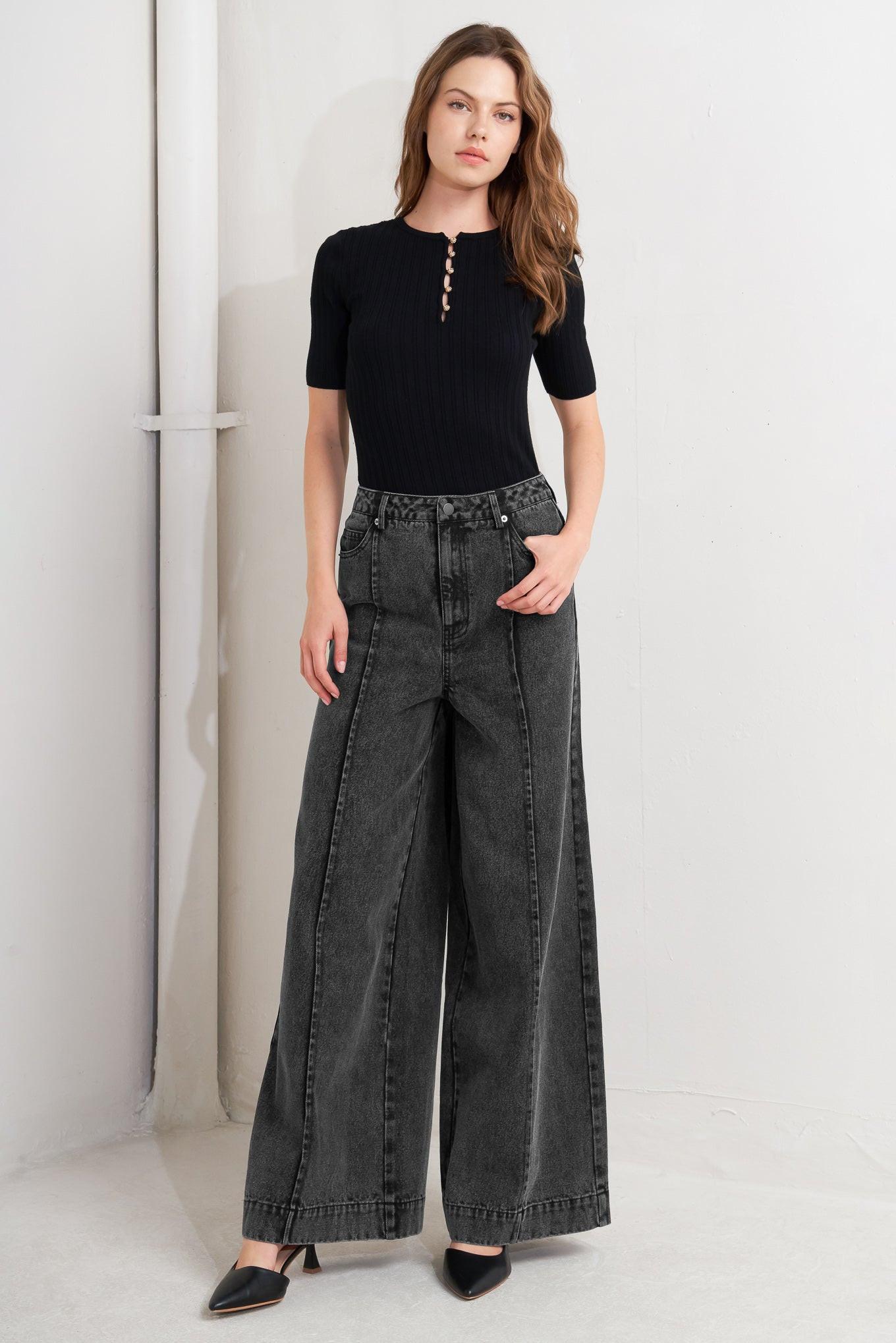 Graphite Muse Denim Pants in black, view 1 — Soul Flow Apparel