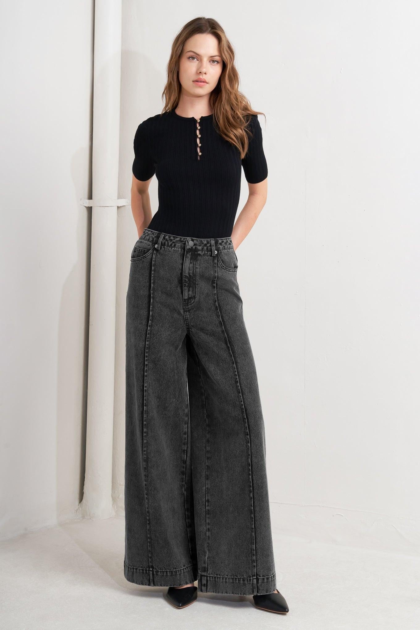 Graphite Muse Denim Pants in black, view 2 — Soul Flow Apparel