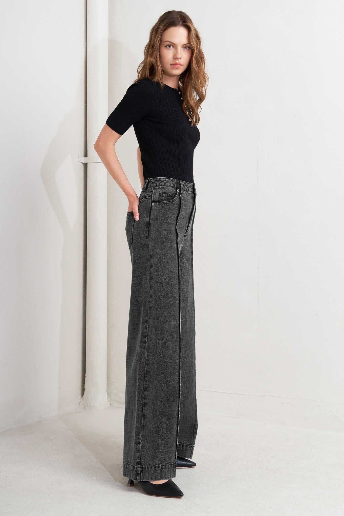 Graphite Muse Denim Pants in black, view 3 — Soul Flow Apparel